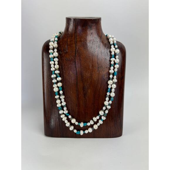 Pearl Turquoise Labradorite Long Necklace 53" Flapper Style Pearls - Picture 7 of 7
